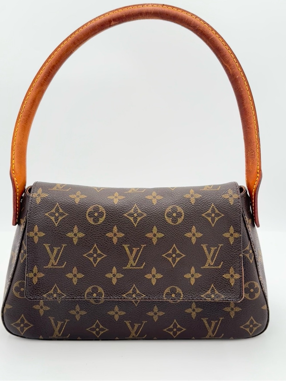 Louis Vuitton Monogram Canvas Shoulder Bag with Tan Handle